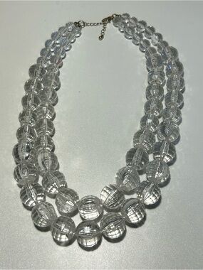 Clear Crystal Bead Double Strand Statement Necklace Transparent Chunky Art deco